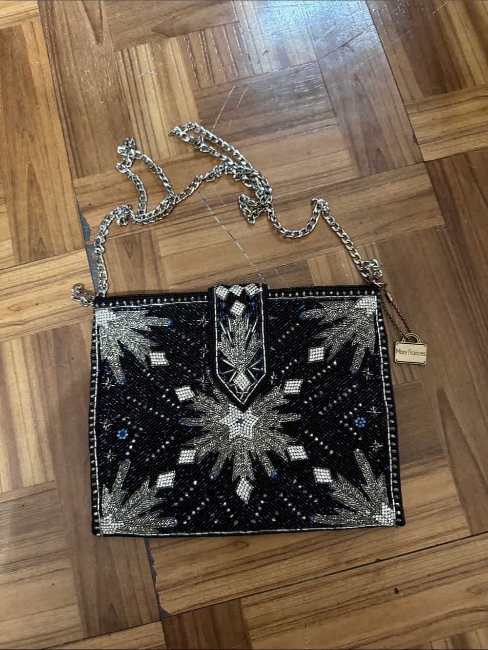 Mary Frances North Calls Black Silver Beaded Snowflake Crossbody Disney Frozen